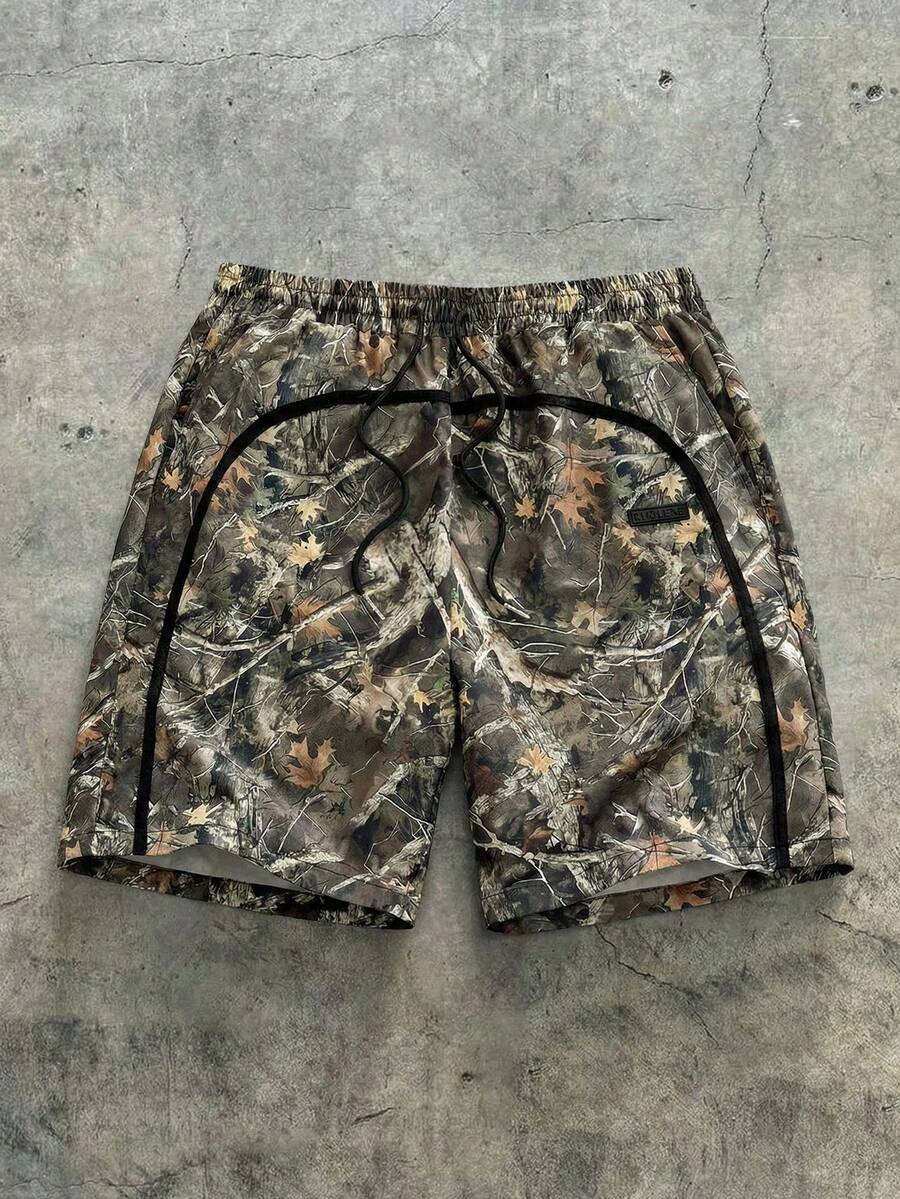 AXEPEAK Men's Drawstring Waist Branch Pattern Loose Casual Shorts - Multicolor - View 1