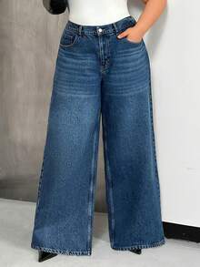SHEIN Damen Jeans in Große Größen mit weitem Bein - Blau - Übersicht 1