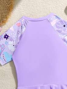 Bộ đồ bơi một mảnh tay ngắn có khóa kéo in họa tiết hoa dành cho bé gái tuổi mới lớn - Nhiều màu - Xem 4