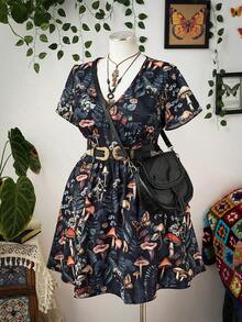 Sunspun Plus Size Women All-Over Print Fashionable Date Night Party Dress, Suitable For Summer - Black - View 5