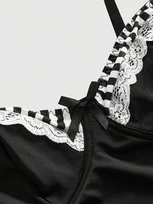 ROMWE J-Fashion 复古 Y2K 钢琴键黑白蕾丝性感胸衣加大码吊带背心 - 黑色 - 查看 2
