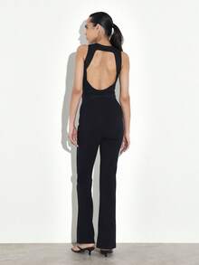 KSTM Pantalones acampanados negros para mujer con abertura frontal, cintura alta, pierna ancha, pantalón de fondo para otoño e invierno, elegante para ocasiones formales y de noche - Negro - Ver 2