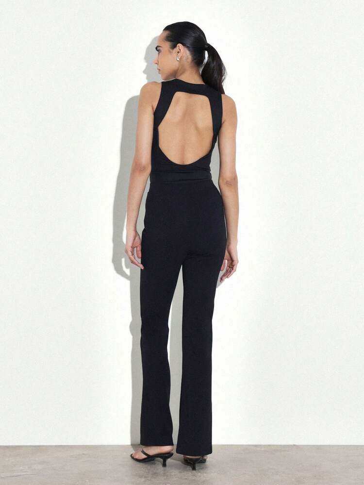 KSTM Women's Black Flared Trousers With Front Slit High Rise Wide Leg Pants Bottom Fall Winter Elegant Evening Formal Occasion Wear