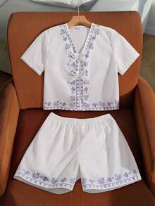 SHEIN Chaleco blanco estampado casual para niñas, diseño suave y de moda, versátil para verano, vacaciones, viajes, escuela y uso diario - Blanco - Ver 1