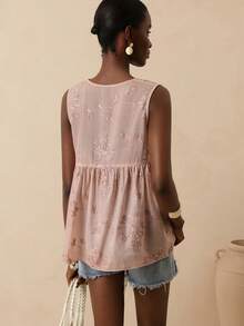 Vesra Women's New Fashion Sequin Embroidered Sleeveless Blouse - Pink - View 2