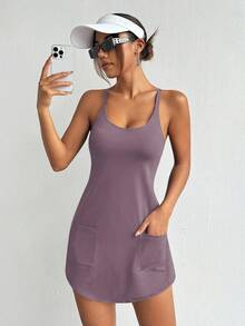 Easithlete 2-In-1 Dress With Pockets, Sporty - Purple - View 2
