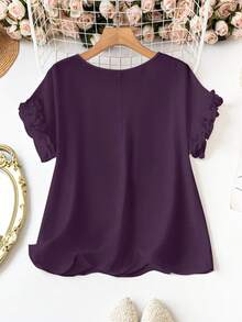 SHEIN LUNE Camisa casual de talla grande con volantes y unicolor - Morado - Ver 2