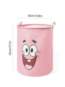 SpongeBob SquarePants | SHEIN 1个卡通图案收纳篮，亚麻材质，高清印花，可收纳衣物、玩具等各种物品 - 藕粉色 - 查看 3