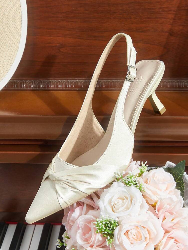 CUCCOO CHICEST Women's 25 Summer/Summer New Pointed Toe Stiletto Heel Mid-Heel Romantic Elegant Charming Minimalist Sexy Champagne Satin Ladies High Heel Dress Shoes, Suitable For Date, Afternoon Tea, Party, Valentine's Day, Elegant Outfit Wedding Shoes Summer Shoes Bride Shoes