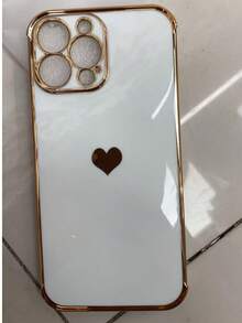 1 Piece Of Electroplated Heart-Shaped Glossy Lens Protective TPU Phone Case, Compatible With IPhone - White - View 25