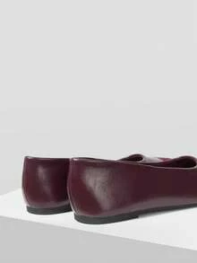 MOTF WOMEN CONTRAST PU LEATHER SQUARE TOE FLATS FOR CHRISTMAS SPRING SHOES - Burgundy - View 8