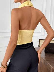 Editum Women's Black Versatile Knit Fitted Elegant Versatile Blouse, Essential For Spring/Summer Commute - Black - View 3