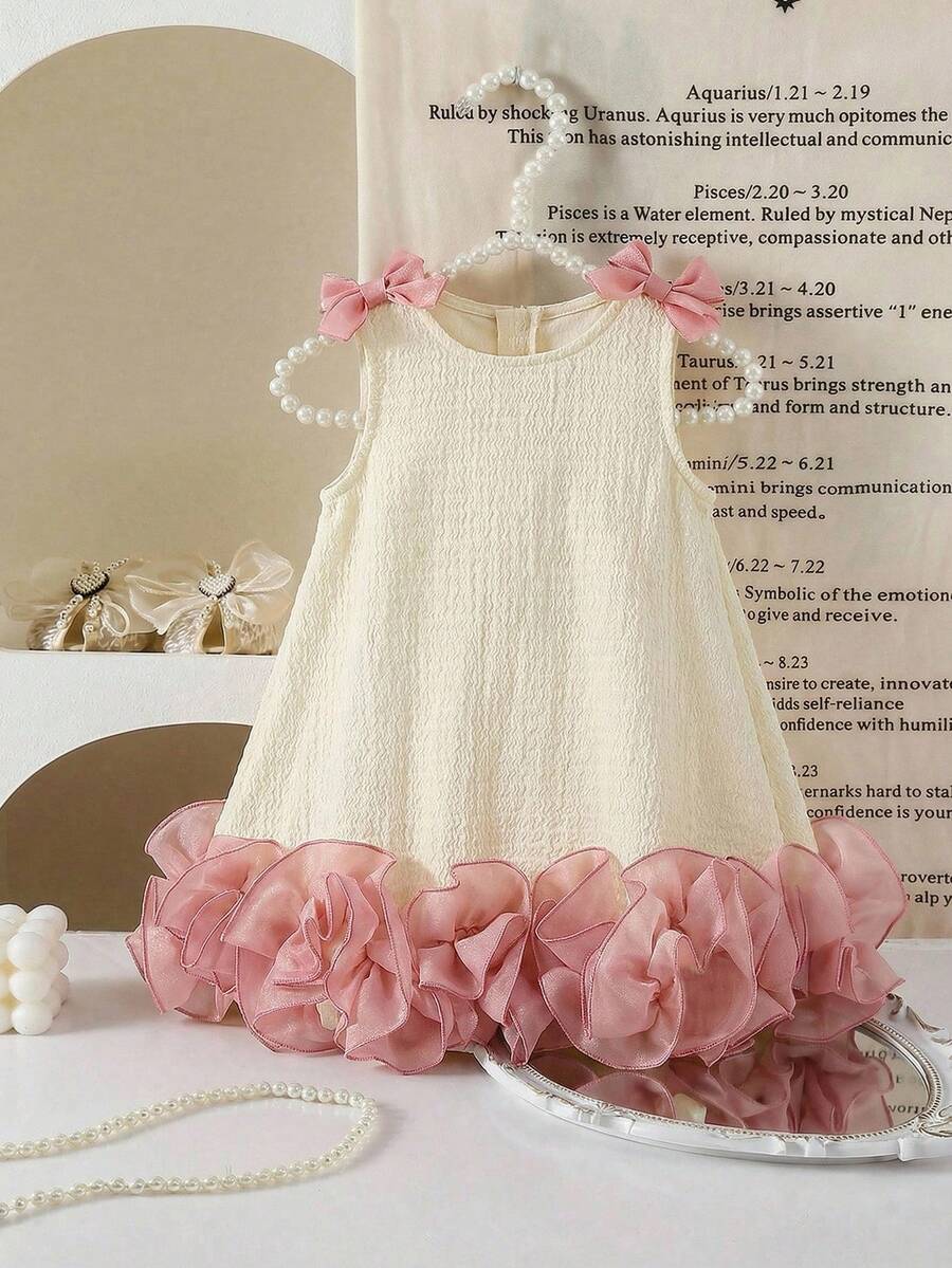 SHEIN Đầm không tay phối màu nơ thanh lịch và dễ thương cho bé gái - Nhiều màu - Xem 1