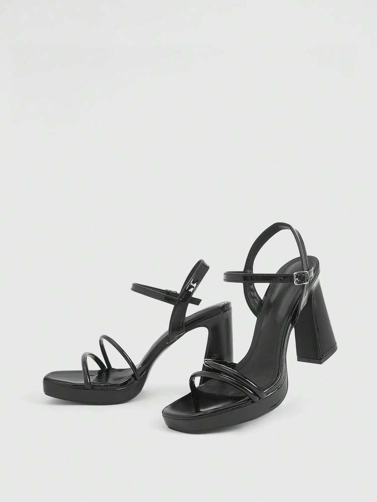 CUCCOO LuxiPop Classic Minimalist Fashion Women's High Heel Chunky Sandals, Square Toe One-Strap, Suitable For Banquet, Party, Dance, Date, Sexy Outfit, Vacation, Travel, 2000s Style