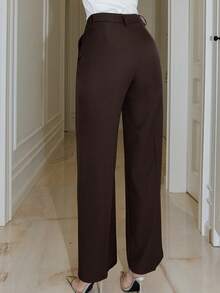 Bris Aura Straight Cut Relaxed Waist Suit Pants, Urban-Chic Commute Style - Coffee Brown - View 2