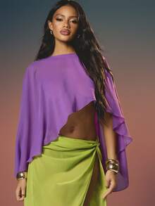 MISSGUIDED Draped Cape Top With Side Split Tie Maxi Skirt Two Piece Contrast Set For Evening Occasions - Multicolor - View 4