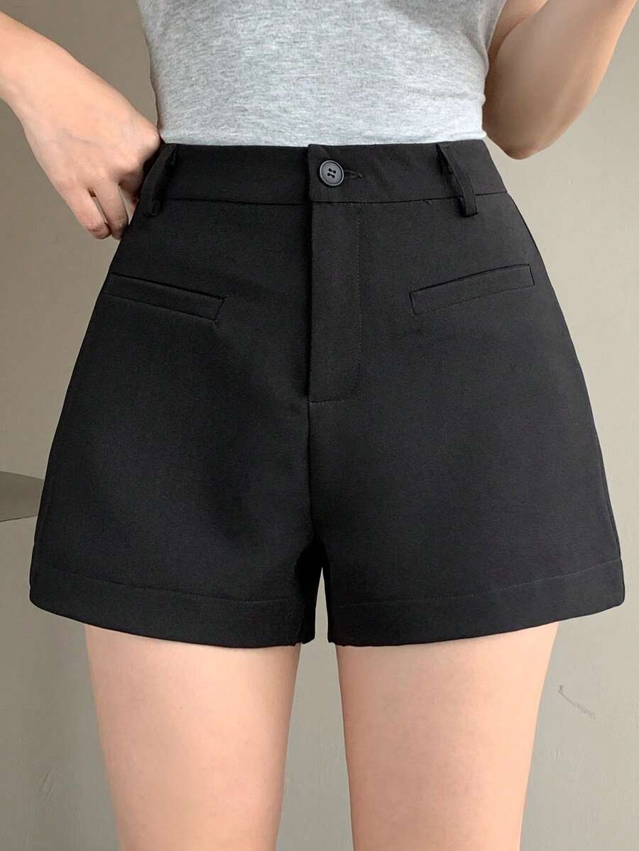 DAZY Pantalones cortos de mujer de negocios casuales negros, diseño minimalista con bolsillos, adecuados para la oficina y el transporte en primavera y verano - Negro - Ver 1