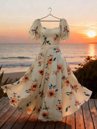 GlowEve Women's Woven Printed Summer Long Dress For Vacation