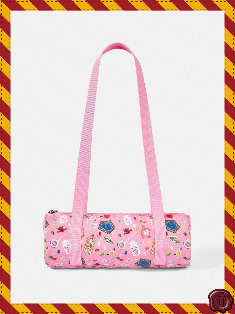 HARRY POTTER X SHEIN 1 pieza Bolso de hombro versátil con diseño de letras y dibujos animados, adecuado para estudiantes universitarios, eventos formales, fiestas y salidas diarias - Melocotón - Ver 1