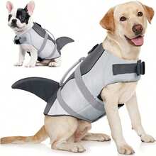 Chaleco, adecuado para perros grandes, chaleco salvavidas para natación y remo, chaleco de vida con diseño de tiburón para perros pequeños, medianos y grandes, con asa de rescate y alta flotabilidad. - Plateado - Ver 2