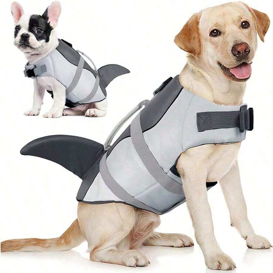 Chaleco, adecuado para perros grandes, chaleco salvavidas para natación y remo, chaleco de vida con diseño de tiburón para perros pequeños, medianos y grandes, con asa de rescate y alta flotabilidad.