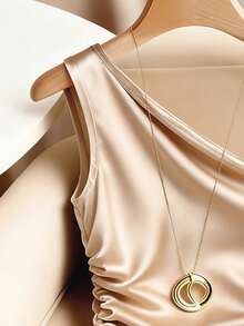 SHEIN Franclia Champagne Satin Jumpsuit | Elegant Pleated Waist, Versatile Stylish Inner/Outer Wear, Party Outfit, Sexy & Charming - Champagne - View 3