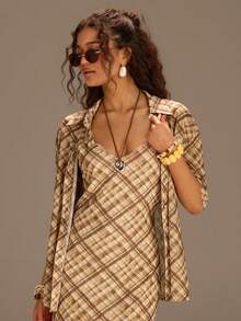 Athîral Women's Casual Plaid Shirt & Slip Dress 2 Pieces Set - Multicolor - View 1