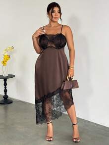Firerie Plus Size Women Lace Elegant Waist Cinching Spaghetti Strap Party Dress Zanzea For Zanea Woman New Arrival Casual Date Dresses Whute Ladies Graduation - Brown - View 4
