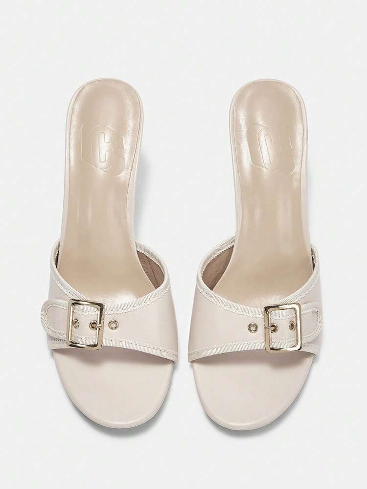 CUCCOO CURVES Women Shoes Wide Fit Fashion Round Toe Stiletto Beige Back Buckle Peep Toe Simple Classic Daily Comfort Fattened High Heel Women Sandals Slippers Plus Size