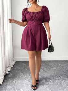 SHEIN Elenzya Fashionable Casual Vacation Retro Elegant Commute Petal Sleeve Tie Bow Jumpsuit - Purple - View 6