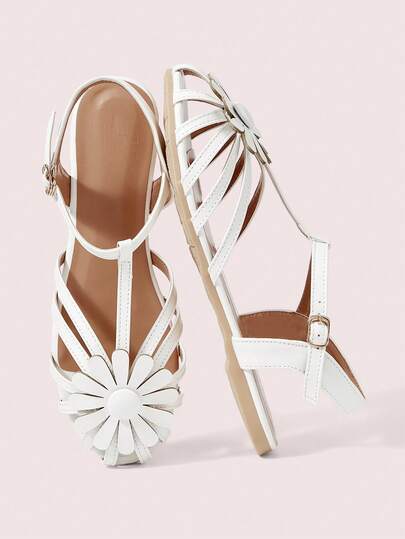 CUCCOO DOLLMOD 春夏新款女士户外凉鞋，镂空细带花朵罗马凉鞋，圆头厚底防滑休闲舒适女鞋