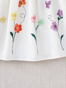 Emery Rose Kids 女童纯色碎花方领荷叶边下摆休闲连衣裙 - 彩色 - 查看 9