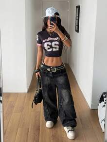 Coolane 女士夏季街头风Y2K闪亮水钻修身T恤 - 彩色 - 查看 5