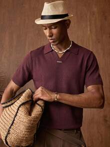 AKNOTIC Business Casual Camiseta de punto de manga corta de unicolor, versátil y casual para uso diario para hombres - Café integral - Ver 3