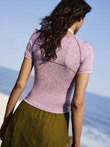 SHEIN Unity Women's Solid Color Pleated Fitted Casual Short Sleeve Top - Multicolor - View 2