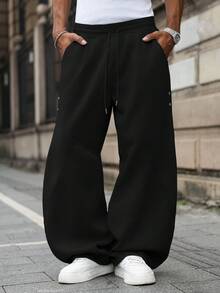 PAVTROS Plus Size Men's Drawstring Waist Pockets Casual Loose Fit Sweatpants, Versatile For Daily Wear - Black - View 3