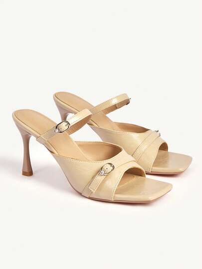 CUCCOO CHICEST Women Shoes Autumn Apricot Square Toe High Heel Sandals Women's Double Buckle Stiletto Sandals