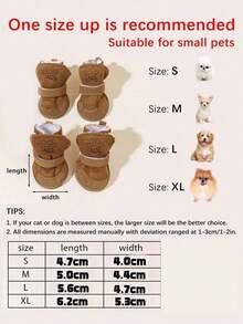 4 piezas Botas de nieve de felpa gruesa para mascotas, adecuadas para mascotas de tamaño pequeño para uso en interiores y exteriores - Marrón - Ver 9