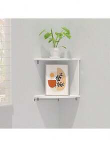 7-Story Suspended Corner Storage Rack - Space Saving Corner Storage Rack, Durable Plastic Structure, Easy To Install Adhesive Installation - Modern Simplicity And Bohemian Style, Suitable For Living Rooms, Bedrooms, Bathrooms, Kitchens - Perfect Storage Rack For Books, Decorations, Plants - Very Suitable For Small Apartments And Home Offices, Multifunctional Storage Rack With Adhesive Installation - Black and White - View 2