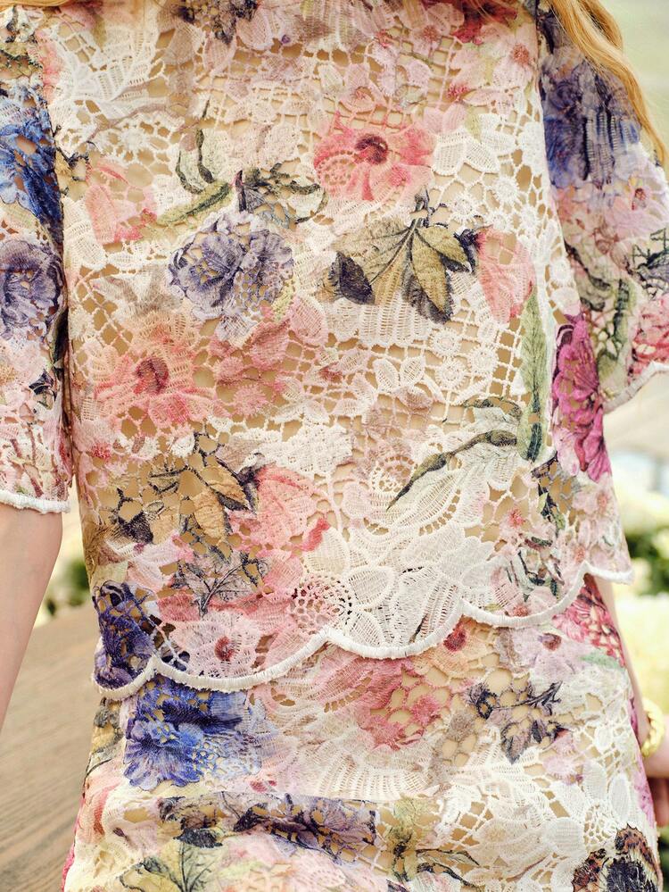 2PCS WOMEN'S EMBROIDERED SHORT SLEEVE TOP AND SKIRT SET, SPRING/SUMMER