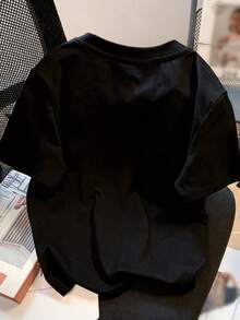 Resyla Camiseta de manga corta, cuello redondo, minimalista y de moda para mujer con adorno de encaje, regalo para amigos - Negro 2 - Ver 6