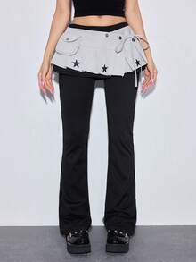 ROMWE Anime 1件 Y2K Baddie Kawaii Sweet Retro Plaid Pop Art Polka Dot Wing Note Mass Produced Lace Up Waist Accessor, Suitable For College, Shopping, Concerts, Et. - 灰色 - 查看 2