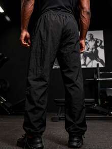 GymBeat 男士哥特字母图案口袋休闲运动裤 - 黑色 - 查看 2