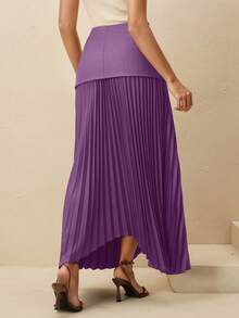 Anewsta Elegant Women's Pleated Versatile Skirt Party Deep Purple Autumn - Purple - View 3