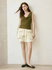 MOTF 女士复古新款时尚深绿色PU皮革方头平底鞋，简约休闲轻便，低帮套脚设计，舒适优雅的高端芭蕾舞鞋 - 軍綠色 - 查看 5