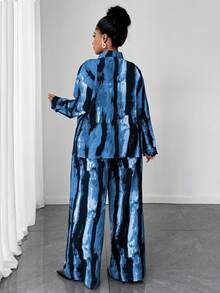 Maweii Bộ đồ 2 mảnh cỡ lớn dành cho nữ: Áo khoác cardigan dài tay họa tiết nhuộm tie-dye và quần cạp chun, phù hợp cho mùa xuân/thu, mặc thường ngày/công sở/đi làm. Bộ đồ phối hợp 2 mảnh dành cho nữ. - Nhiều màu - Xem 3
