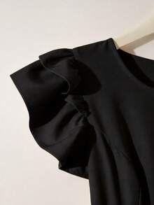 GlowEve Women's Spring/Summer Fashion Pearl Chain Embellished A-Line Dress With Flare Sleeves, Suitable For Daily Outings, Dates, Parties, Graduations, Holidays, Valentine's Day - Black - View 5