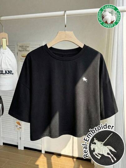 Comfortcana 休闲短款圆领短袖T恤，适合夏季穿着