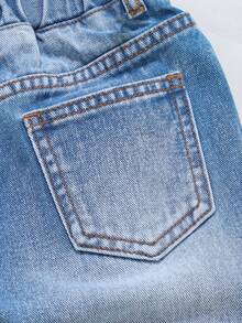 Boys'Summer Denim Shorts,80s Fashion Street Style,Light Blue Washed Distressed Ripped Details,Elastic Waistband Design For Comfort,Versatile Fit - Light Wash - View 6
