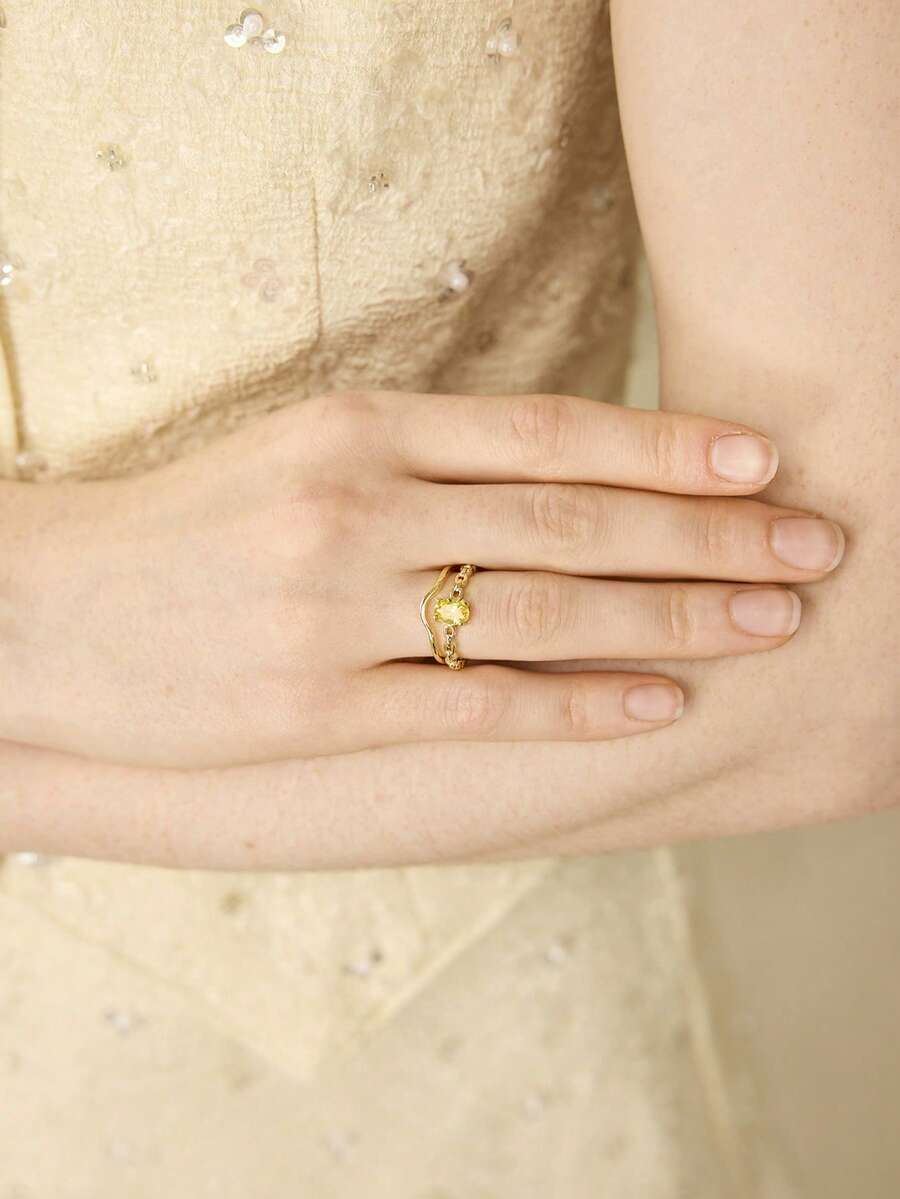 MOTF PREMIUM Anillo abierto enchapado en oro de 18K con rhinestones - Amarillo dorado - Ver 2